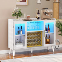 Brevan 53" Modern Bar Cabinet and Wine Bar Cabinet with Power Outlets & LED Lights by Wade Logan