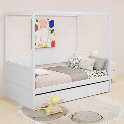 Tanasia Twin Size Wooden Canopy Day Bed with twin size Trundle by Red Barrel Studio