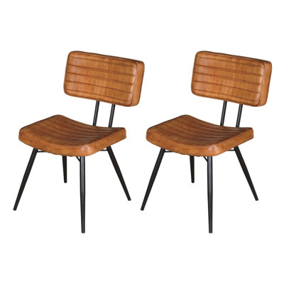 Kezmyn Tufted Leather Side Chair in Brown by George Oliver