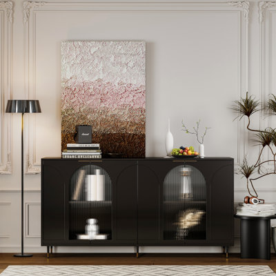 Trin Modern Lacquer Accent Cabinet with 4 Glass Doors – Adjustable Shelves Buffet Sideboard for Living Room, Dining Room, Entryway by Mercer41