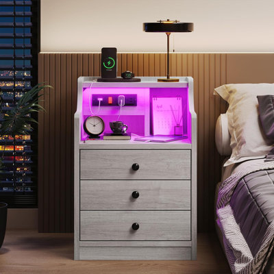 Nightstand With Charging Station And Led Lights,night Stand With Hutch,bedside Table With Drawers,modern End Side Table For Bedroom by Wrought Studio