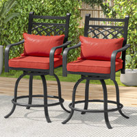 Soline Enlarged 29" W Metal Outdoor Counter height Armchair with Cushion by Lark Manor