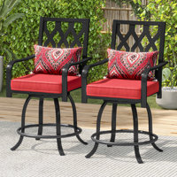 Soline 29"W Enlarged Swivel Metal Outdoor Bar Stools with Cushion
