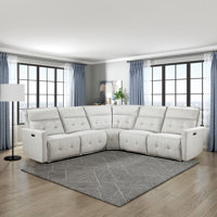 Niehaus 100.5" Modern & Contemporary Textured Fabric 5-Piece Modular Power Reclining Sectional with Power Adjustable Headrest, 3 Recliners & One-Touch