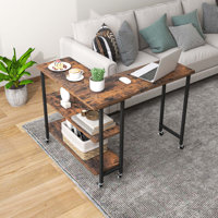 Morgane 360° Rotatable Sofa Side Table L-shaped Laptop Desk Snack Table W/ 2-tier Shelf by Trent Austin Design