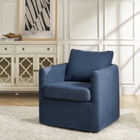 Nicha 29"W Modern Farmhouse Slipcovered Swivel Barrel Chair by Latitude Run