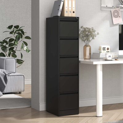 15.2"W 5-Drawer Locking Metal Vertical File Cabinet - Heavy-Duty Home Office Storage for A4/Letter/Legal/F4 by Inbox Zero