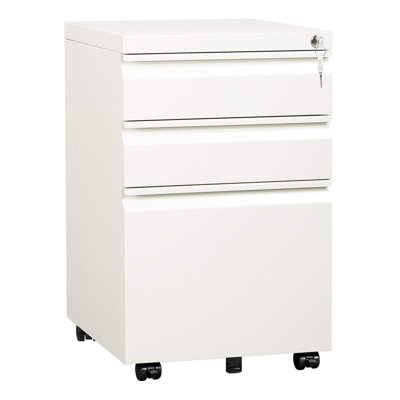 14.6"W Fully Assembled 3-Drawer Metal File Cabinet with Lock,Legal/Letter Compatible-Wheel requires assembly by Inbox Zero