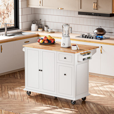 Creg Rolling Mobile Kitchen Island Cart with Drop-Leaf Top, Pull-Out Storage, and Locking Casters by Red Barrel Studio