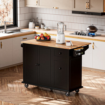 Creg Rolling Mobile Kitchen Island Cart with Drop-Leaf Top, Pull-Out Storage, and Locking Casters by Red Barrel Studio