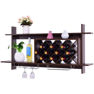Giselher Wall Mounted Wine Bottle & Glass Rack Walnut by Latitude Run