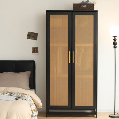 Albertha Solid Wood Wardrobe Rattan Doors by Bay Isle Home