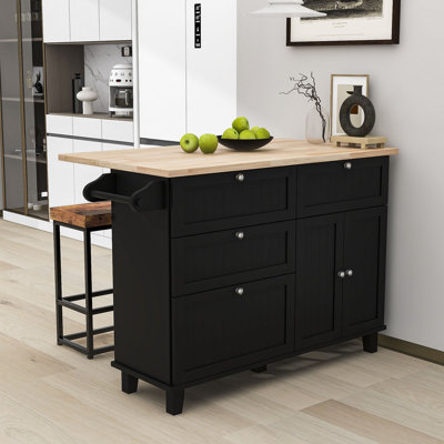 Rijwana 4 Drawers Kitchen Island Set With Drop Leaf And 2 Seatings by Red Barrel Studio