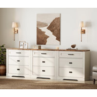 Laziza 3 in 1 Triple Dresser for Bedroom, Farmhouse 94 inch Wide Dresser with 9 Chest of Drawers, Wooden Closet Storage Organizer with Steel Pull Hand by Gracie Oaks