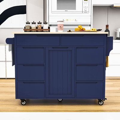 Risharn 8 Drawers Kitchen Cart With Rubber Wood Countertop by Red Barrel Studio