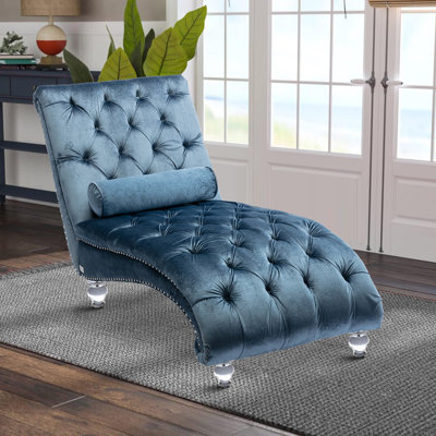 Jerick Modern Upholstered Chaise Lounge with Nailhead Trim and Clear Legs Suitable for Bedroom and Living Room by House of Hampton