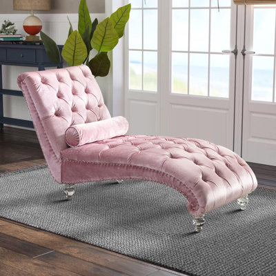 Jerick Modern Upholstered Chaise Lounge with Nailhead Trim and Clear Legs Suitable for Bedroom and Living Room by House of Hampton