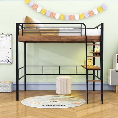 Andrina Kids Metal Loft Bed with Built-in Desk, Shelf and Guardrails by Mason & Marbles