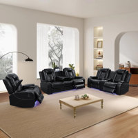 Alvon 3 Pieces of Storage Arm Vegan Leather Power Reclining Sofa Set with Lighting by Latitude Run