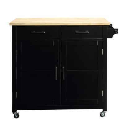 Ozkardes Rolling Kitchen Cart with Solid Wood Top by Winston Porter