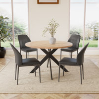 Kiayanna 46.4" Round Table Metal Legs Dining Table Set with 4 Dining Chairs by George Oliver