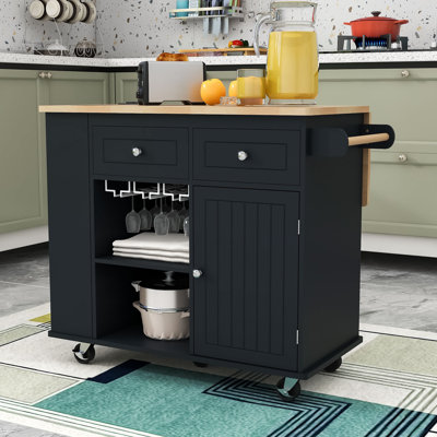 Parveen Kitchen Island with Power Outlet, Kitchen Cart with Drop Leaf and Wine Rack by Winston Porter