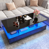 Jaycean LED Lights Coffee Table With 2 Large Drawers And Open Shelves by Wrought Studio