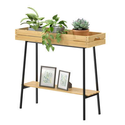 Wane Plant Table Indoor, 2 Tier Bamboo Plant Stand by 17 Stories