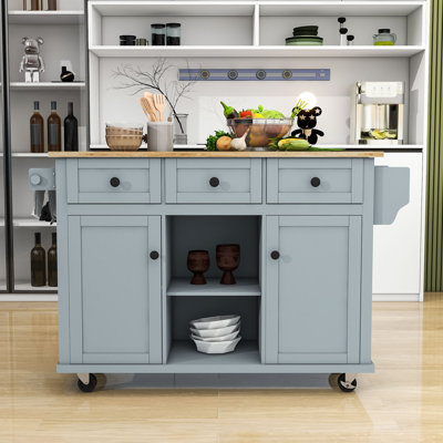 Dyches Kitchen Island with Storage Cabinet and 3 Drawers for Dinning Room by Wildon Home
