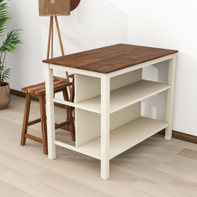 Rosamae Rubber Wood Butcher Block Dining Table Set With 2 Stools And 2 Shelves by Red Barrel Studio