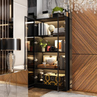 Tempered Glass Pantry Cabinet With LED Lights by Latitude Run