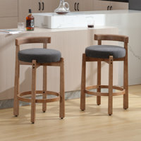 Clayt Mid Century Modern Bar Stools 26.5" Counter Stools Upholstered Barstools with Solid Back and Wood Legs Bar Chairs for Kitchen Island Dining Roo