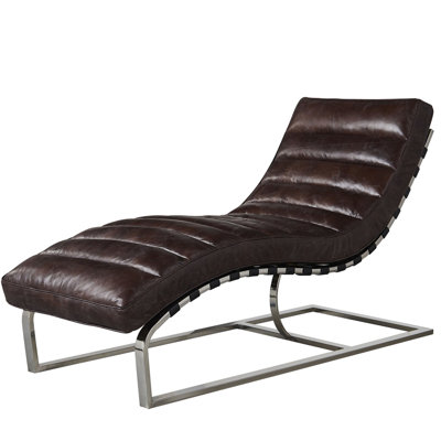 Nobutaka Modern Channeled Leather Chaise Lounge - Dark Brown Leather by Orren Ellis