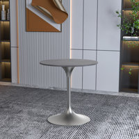 Heatherton 27" Round Dining Table with Sintered Stone Top and Brushed Silver Stainless Steel Pedestal Base Kitchen Table Seats 2-4 Person by George Oliver