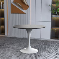 Heatherton 36" Round Dining Table with Sintered Stone Top and White Steel Pedestal Base Kitchen Table Seats 2-4 Person by George Oliver