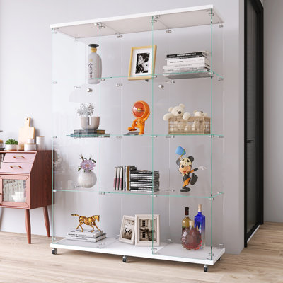 Gracelino 66.5" Tall Glass China Cabinet Curio Display Stand with 2 Lockable Doors and Open Storage Shelf