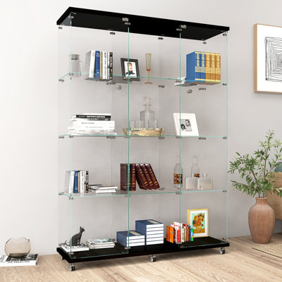 Gracelino 66.5" Tall Glass China Cabinet Curio Display Stand with 2 Lockable Doors and Open Storage Shelf by Ivy Bronx