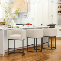 Charney 27" H Counter Height Bar Stools, Modern Barrel Counter Stools With Backrest And Arms, Metal Frames, Upholstered Accent Barstools For Kitchen I by Wade Logan