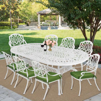 Bloomsbury Market 9-piece Outdoor Patio Dining Set- 8 Outdoor Dining Cushioned Chairs And 1 Oval Table With 2.2" Umbrella Hole, All Weather Cast Alumi by Bloomsbury Market