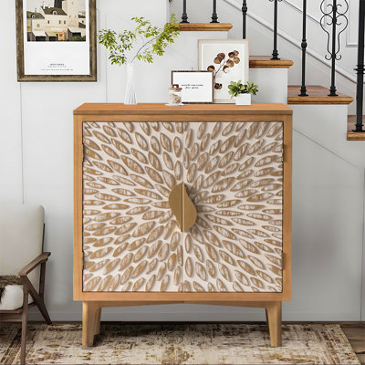 Hugdahl 30 " Wide 2-Door Flower Natural Distressed Solid Wood Accent Cabinet,Modern Farmhouse by George Oliver