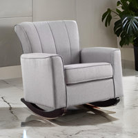 Illyes Rocking Chair, Wood Frame, Vertical Channel Tufted Linen
