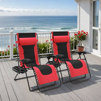 Padded Zero Gravity Chair, Set Of 2 Foldable Outdoor Patio Recliner, Anti Gravity Adjustable Lounger W/removable Pillows And Cup Holder Side Tables, 3 by Arlmont & Co.