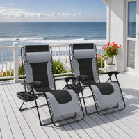 Padded Zero Gravity Chair, Set Of 2 Foldable Outdoor Patio Recliner, Anti Gravity Adjustable Lounger W/removable Pillows And Cup Holder Side Tables, 3 by Arlmont & Co.