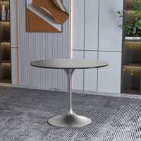 Heatherton 36" Round Dining Table with Sintered Stone Top and Brushed Silver Stainless Steel Pedestal Base Kitchen Table Seats 2-4 Person by George Oliver