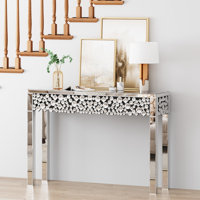 Yolanta 47.24" Glass Console Table With Crystal Frame by Everly Quinn