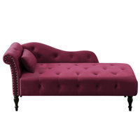 Helfried Upholstered Sofa Velvet Chaise Lounge Buttons Tufted Nailhead Trimmed Solid Wood Legs by House of Hampton