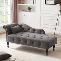 Helfried Upholstered Sofa Velvet Chaise Lounge Buttons Tufted Nailhead Trimmed Solid Wood Legs by House of Hampton