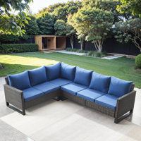 Chaquille 105" Wide Outdoor Wicker L-Shaped Patio Sectional with Cushions by Wade Logan