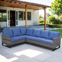 Chaquille 105" Wide Outdoor Wicker L-Shaped Patio Sectional with Cushions by Wade Logan
