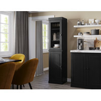 Jaylena 100% Solid Wood 16.5" Pantry Utility Storage Cabinet with Solid, Clear Glass Doors and Adjustable Shelves by Latitude Run